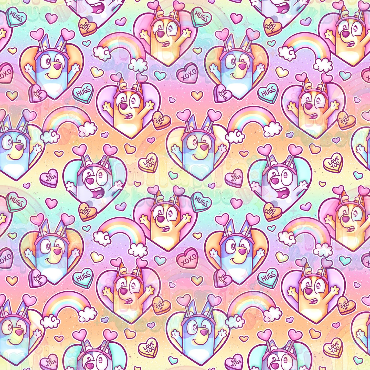 Heeler Vday Hearts Rainbow